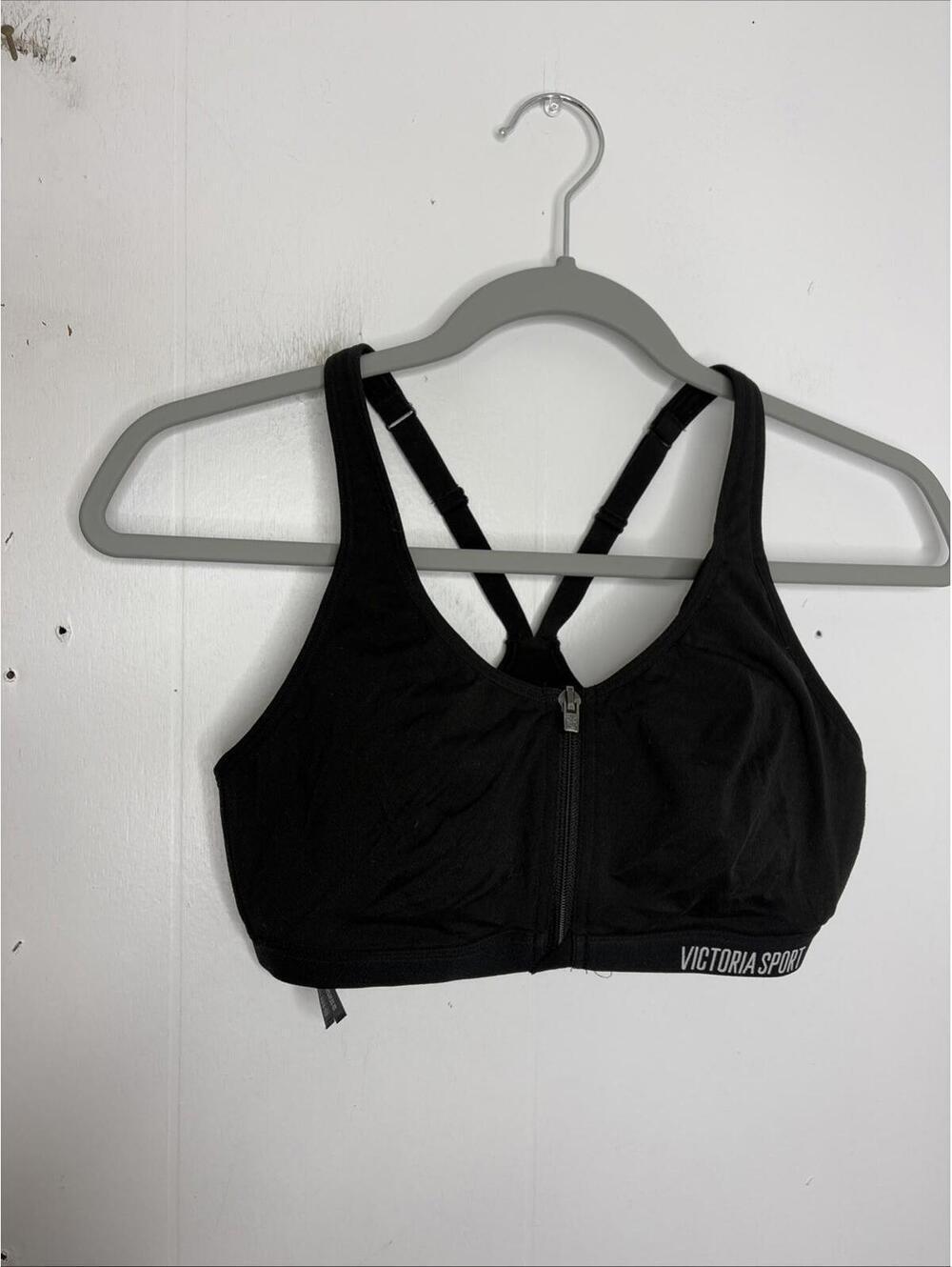Victoria Secret Bra Womens 34B Knockout Clasp Front Zip Black Racerback Workout